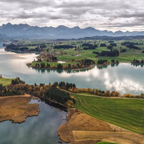 Forggensee von oben bei Rieden am Forggensee Forggensee von oben bei Rieden am Forggensee im Ostallgäu.