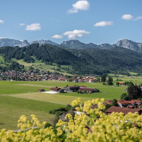 Blick über Buching auf das Ammergebirge Blick über Buching im Ostallgäu auf das Ammergebirge.